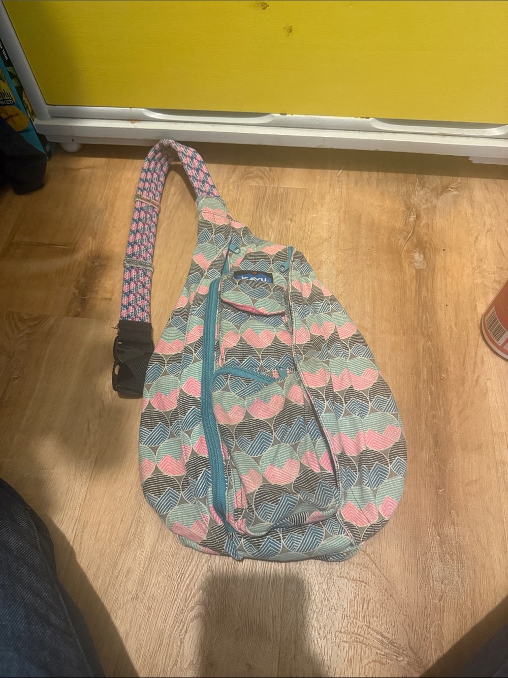 Kavu Pink and Teal Patterned Crossbody Sling Bag